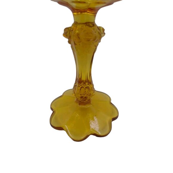Vtg Unmarked Fenton Raised Cabbage Rose Amber Glass Pedestal Compote Candy Dish - Picture 10 of 15